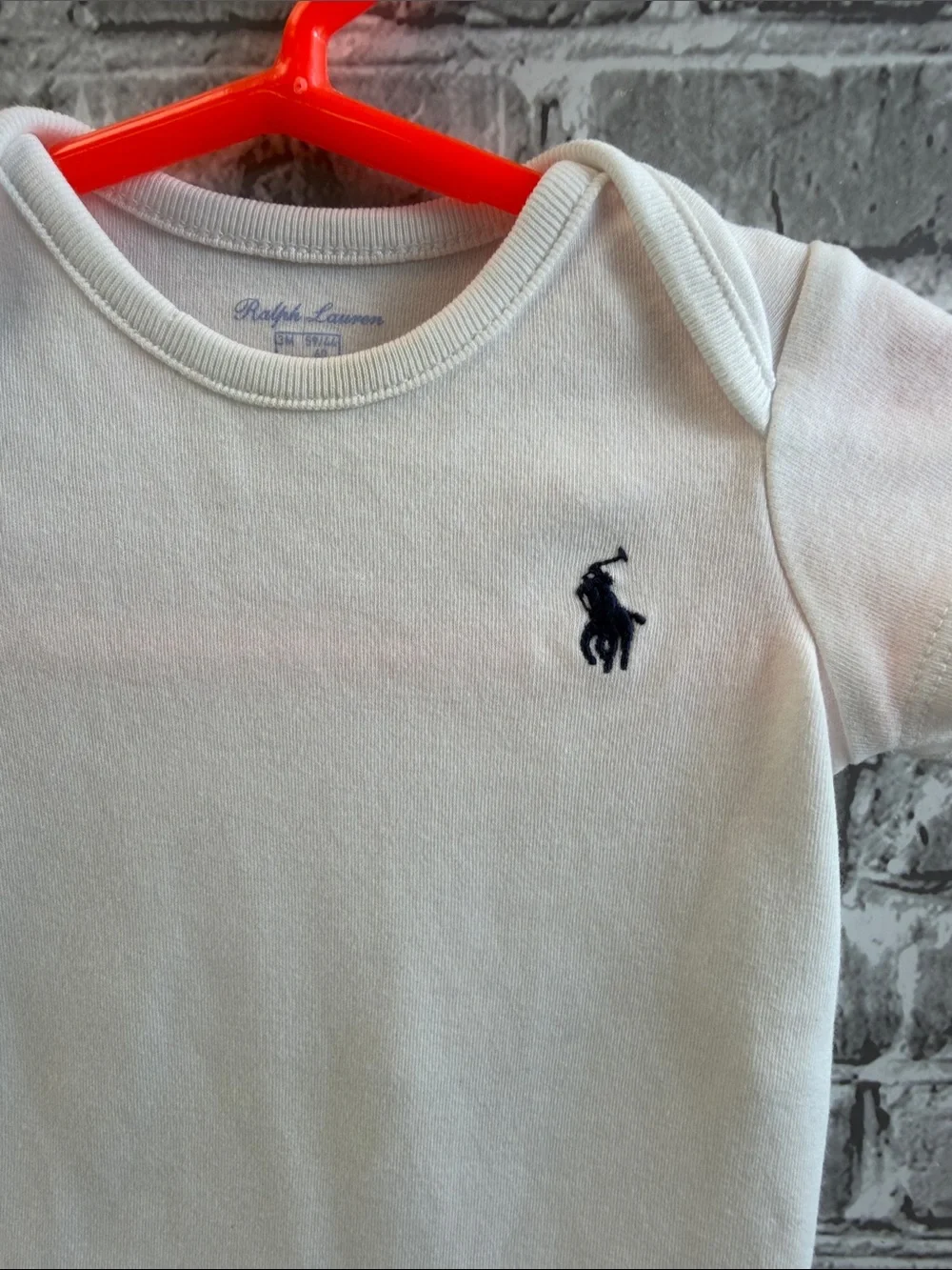 Ralph Lauren White Cotton Baby Bodysuit with Navy Pony